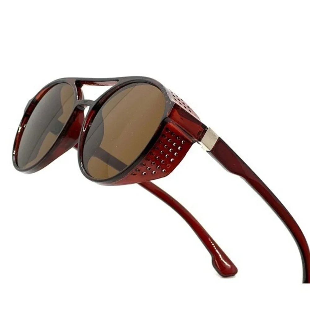Unisex‎ Vintage Steampunk Sunglasses Fashion Round Brown Retro Eyewear Men Women